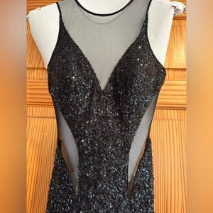 Faviana Mesh Black Sequin Prom Dress Size 4